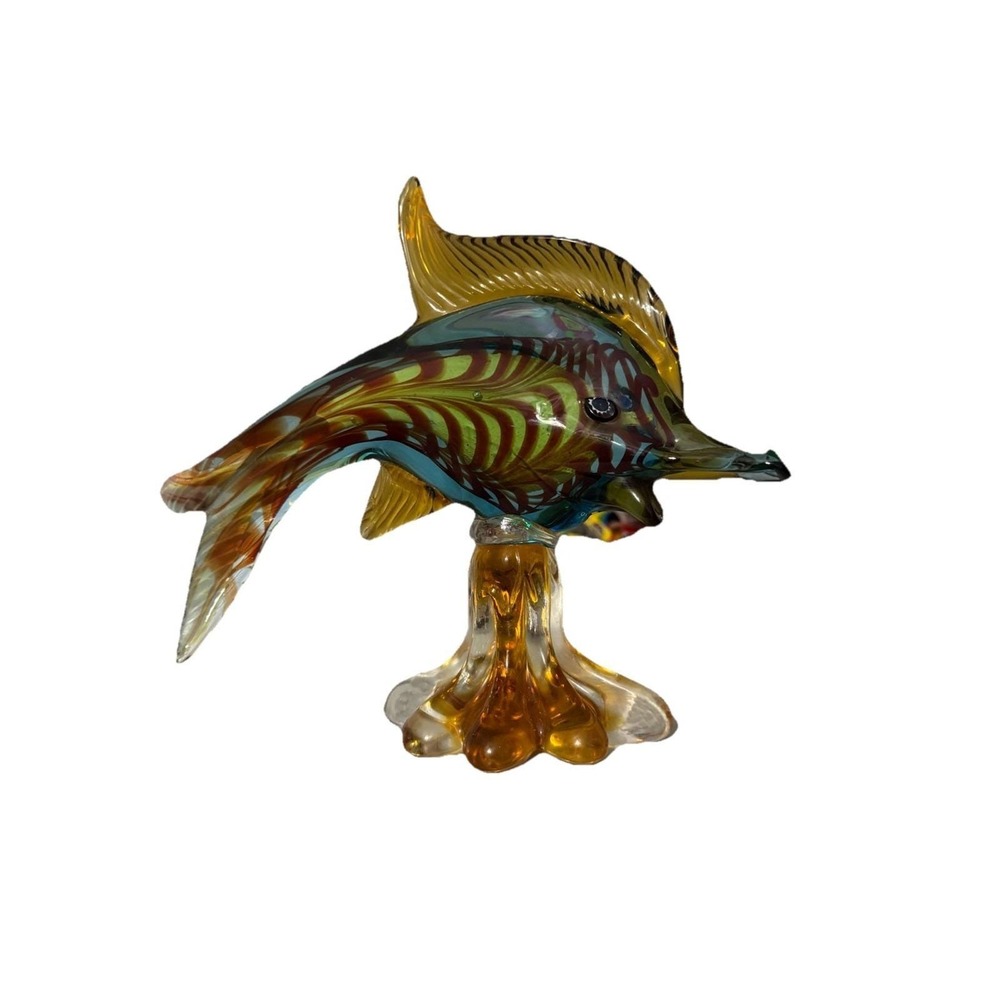 Vintage Heavy Murano Hand Blown Glass Fish Sculpture 12"x10.5"x4" Beautiful